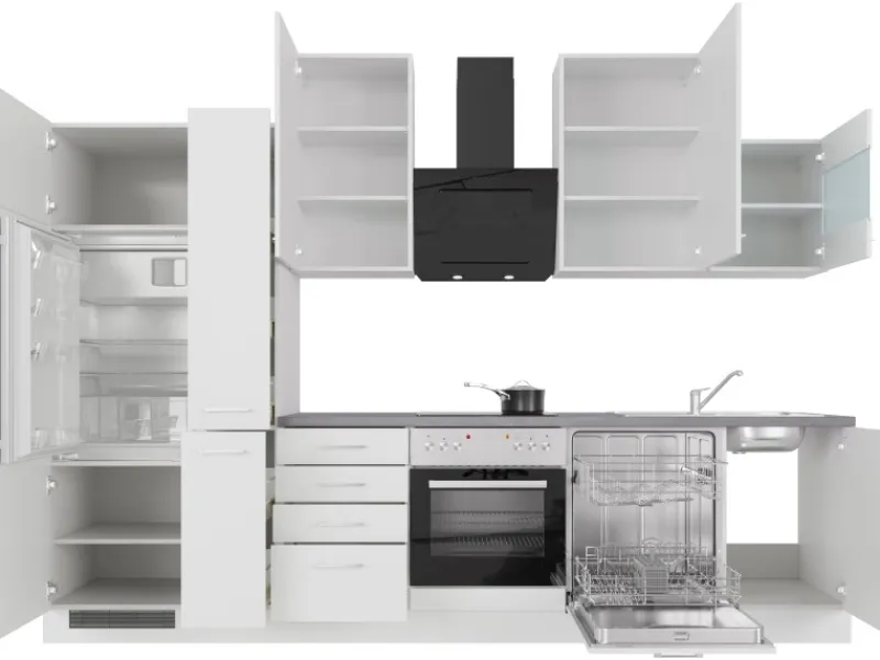 Flex-Well Exclusiv Einbauküchen|Kochfelder<Küchenzeile Joelina 310 cm Weiß matt - Beton Grau
