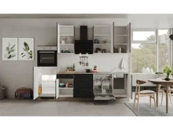 Discount Flex-Well Exclusiv Küchenzeile Capri 280 cm Schwarz Matt-Endgrain Oak
