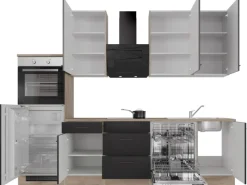 Discount Flex-Well Exclusiv Küchenzeile Capri 280 cm Schwarz Matt-Endgrain Oak