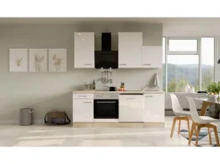 Flex-Well Exclusiv Herde<Küchenzeile Valero 220 cm Hochglanz Weiß - Sonoma Eiche