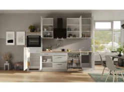 Flex-Well Exclusiv Kühlschränke|Küchenschränke<Küchenzeile Lund 280 cm Lichtgrau glänzend-Rauchgrau
