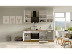 Flex-Well Exclusiv Küchenzeile Vintea 220 cm Magnolia matt - Lancelot Oak< Kochfelder|Herde