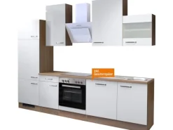 Flex-Well Exclusiv Herde|Kühlschränke<Küchenzeile Valero 280 cm Hochglanz Weiß-Sonoma Eiche