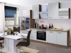 Flex-Well Exclusiv Herde|Kühlschränke<Küchenzeile Valero 280 cm Hochglanz Weiß-Sonoma Eiche