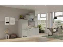 New Flex-Well Exclusiv Küchenzeile 1602-002 Lund 210 cm Lichtgrau glänzend-Rauchgrau