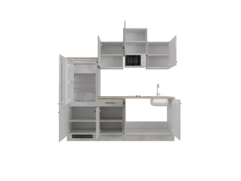New Flex-Well Exclusiv Küchenzeile 1602-002 Lund 210 cm Lichtgrau glänzend-Rauchgrau