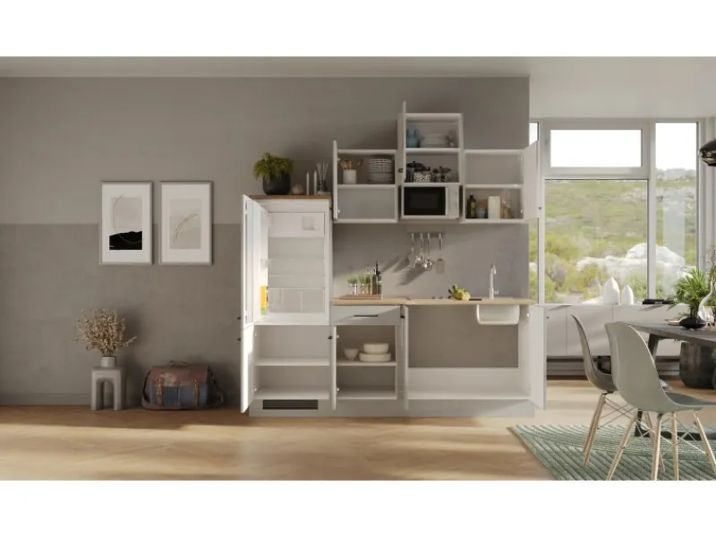 New Flex-Well Exclusiv Küchenzeile 1602-002 Lund 210 cm Lichtgrau glänzend-Rauchgrau