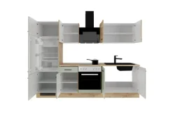Flex-Well Exclusiv Einbauküchen<Küchenzeile Cara 270 cm Schilfgrün matt - Artisan Eiche