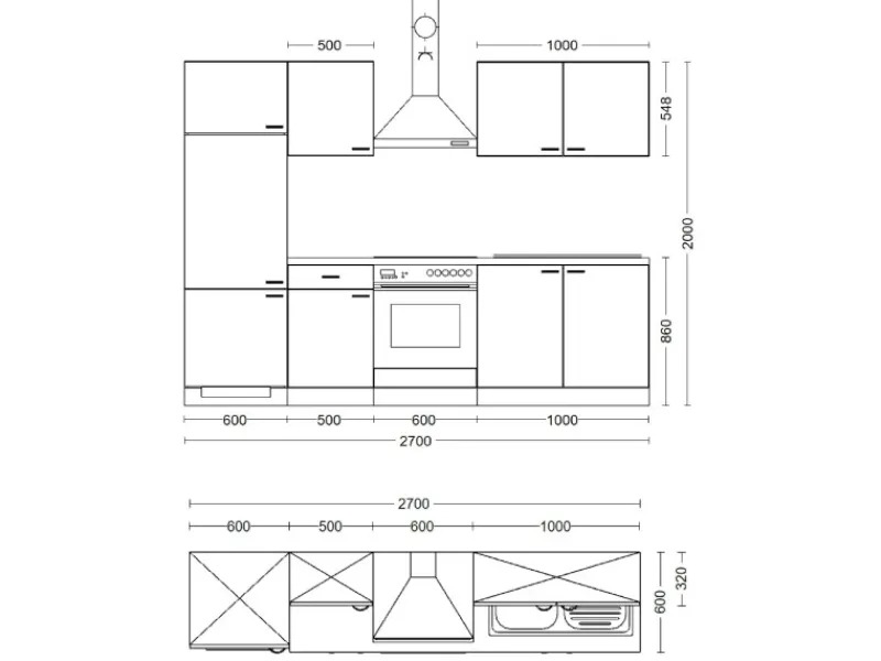 Flex-Well Exclusiv Küchenzeile Valero 270 cm Hochglanz Weiß - Sonoma Eiche< Einbauküchen|Kühlschränke
