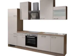 Flex-Well Exclusiv Küchenzeile Orlando 280 cm Kaschmir Glanz-Sonoma Eiche< Kochfelder|Kühlschränke