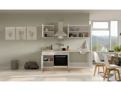 Flex-Well Exclusiv Küchenzeile Valero 210 cm Hochglanz Weiß - Sonoma Eiche< Herde|Kochfelder