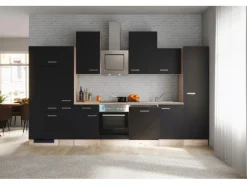 Clearance Flex-Well Exclusiv Küchenzeile Lara 360 cm Anthrazit - San Remo Eiche