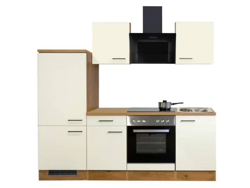 Flex-Well Exclusiv Küchenzeile Vintea 220 cm Magnolia Matt - Lancelot Oak< Winkelküchen|Kühlschränke