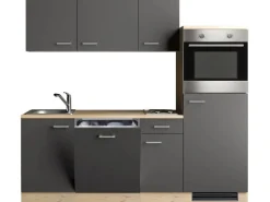 Flex-Well Exclusiv Küchenzeile Morena 210 cm Basaltgrau Matt-San Remo Eiche Hell< Single-Küchen|Winkelküchen