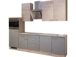 Flex-Well Exclusiv Küchenzeile Arizona 270 cm Quarz-Cubanit-San Remo Eiche NB< Kühlschränke