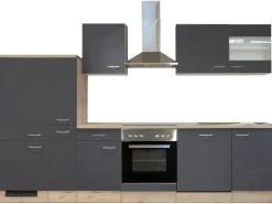 Outlet Flex-Well Exclusiv Küchenzeile Morena 310 cm Basaltgrau matt-San Remo Eiche hell