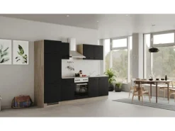 Online Flex-Well Exclusiv Küchenzeile Capri 270 cm Schwarz Matt-Endgrain Oak