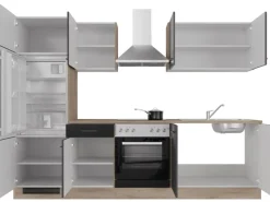 Online Flex-Well Exclusiv Küchenzeile Capri 270 cm Schwarz Matt-Endgrain Oak