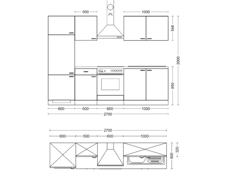 Online Flex-Well Exclusiv Küchenzeile Capri 270 cm Schwarz Matt-Endgrain Oak