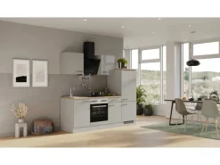 Sale Flex-Well Exclusiv Küchenzeile 1706-005 Lund 220 cm Lichtgrau glänzend-Rauchgrau