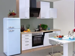 Flex-Well Exclusiv Kochfelder|Herde<Küchenzeile Valero 220 cm Hochglanz Weiß-Sonoma Eiche