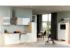 Flex-Well Exclusiv Küchenzeile Valero 360 cm Hochglanz Weiß - Sonoma Eiche< Kochfelder|Kühlschränke