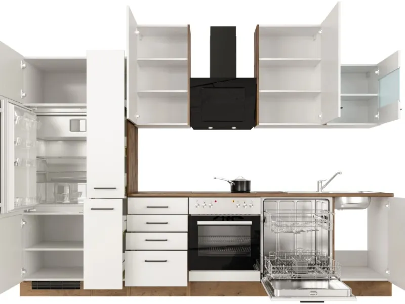 New Flex-Well Exclusiv Küchenzeile Vintea 310 cm Magnolia matt - Lancelot Oak