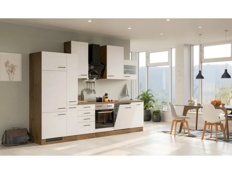 New Flex-Well Exclusiv Küchenzeile Vintea 310 cm Magnolia matt - Lancelot Oak