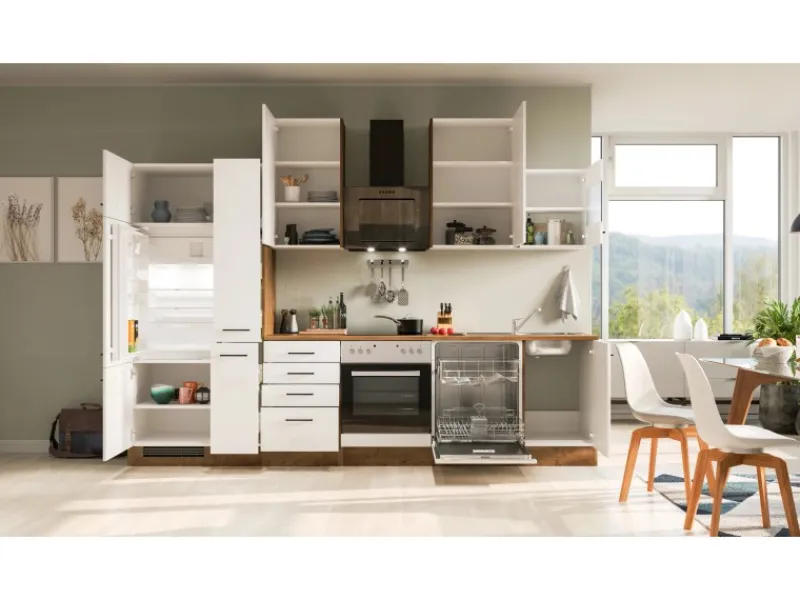 New Flex-Well Exclusiv Küchenzeile Vintea 310 cm Magnolia matt - Lancelot Oak