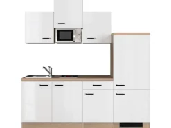 New Flex-Well Exclusiv Küchenzeile Valero 210 cm Hochglanz Weiß - Sonoma Eiche
