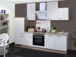 Flex-Well Exclusiv Kochfelder|Kühlschränke<Küchenzeile Valero 280 cm Hochglanz Weiß-Sonoma Eiche