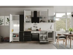 Online Flex-Well Exclusiv Küchenzeile Capri 310 cm Schwarz Matt-Endgrain Oak
