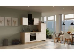 Flex-Well Exclusiv Küchenzeile Orlando 220 cm Kaschmir Glanz - Sonoma Eiche< Einbauküchen|Küchenschränke