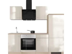 Flex-Well Exclusiv Küchenzeile Orlando 220 cm Kaschmir Glanz - Sonoma Eiche< Einbauküchen|Küchenschränke
