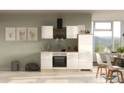 Flex-Well Exclusiv Küchenzeile Orlando 220 cm Kaschmir Glanz - Sonoma Eiche< Einbauküchen|Küchenschränke