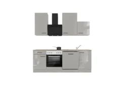 Flex-Well Exclusiv Einbauküchen<Küchenzeile 1701-017 Lund 220 cm Lichtgrau glänzend-Rauchgrau