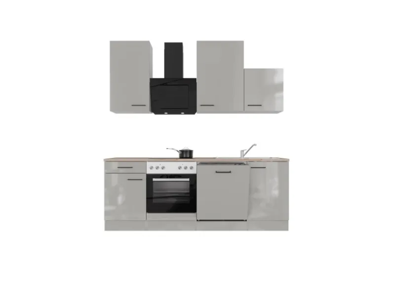 Flex-Well Exclusiv Einbauküchen<Küchenzeile 1701-017 Lund 220 cm Lichtgrau glänzend-Rauchgrau