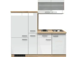 Flex-Well Exclusiv Single-Küchen|Kochfelder<Küchenzeile Valero 190 cm Hochglanz Weiß-Sonoma Eiche