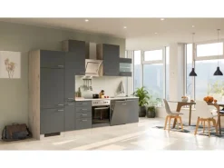 Flex-Well Exclusiv Kochfelder|Kühlschränke<Küchenzeile Morena 310 cm Basaltgrau matt - San Remo Eiche
