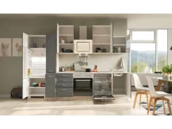 Flex-Well Exclusiv Kochfelder|Kühlschränke<Küchenzeile Morena 310 cm Basaltgrau matt - San Remo Eiche
