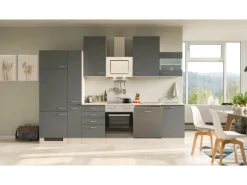 Flex-Well Exclusiv Kochfelder|Kühlschränke<Küchenzeile Morena 310 cm Basaltgrau matt - San Remo Eiche