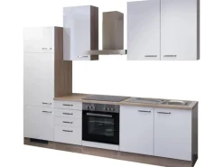Outlet Flex-Well Exclusiv Küchenzeile Valero 270 cm Hochglanz Weiß-Sonoma Eiche