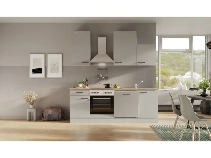 Flex-Well Exclusiv Einbauküchen<Küchenzeile 1701-016 Lund 220 cm Lichtgrau glänzend-Rauchgrau