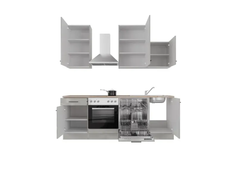Flex-Well Exclusiv Einbauküchen<Küchenzeile 1701-016 Lund 220 cm Lichtgrau glänzend-Rauchgrau