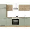 Flex-Well Exclusiv Küchenzeile Cara 270 cm Schilfgrün matt - Artisan Eiche< Kühlschränke|Einbauküchen