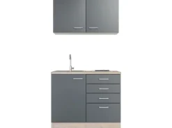 Flex-Well Exclusiv Miniküche Morena 100 cm Basaltgrau matt - San Remo Eiche