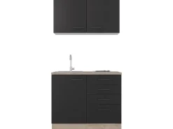 Online Flex-Well Exclusiv Miniküche Capri 100 cm Schwarz Matt-Endgrain Oak