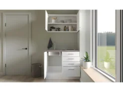 Flex-Well Exclusiv Miniküche Joelina 100 cm Weiß matt - Beton Grau< Miniküchen|Kochfelder