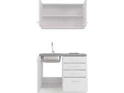 Flex-Well Exclusiv Miniküche Joelina 100 cm Weiß matt - Beton Grau< Miniküchen|Kochfelder