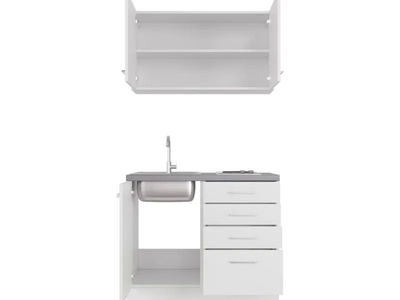Flex-Well Exclusiv Miniküche Joelina 100 cm Weiß matt - Beton Grau< Miniküchen|Kochfelder